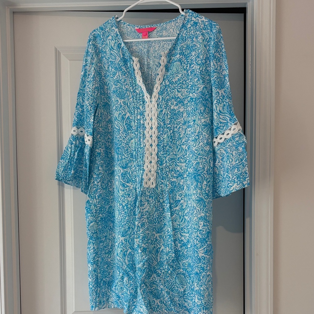 Lilly Pulitzer Blue & White Lace-Trim Dress size Large